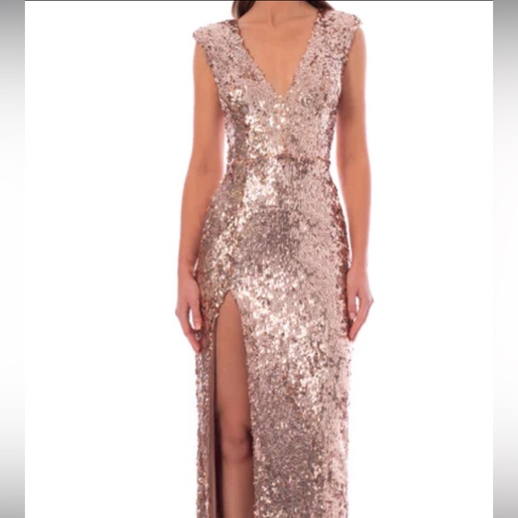Incredible Rose Gold Sequin Full Length Formal Helsi Dress - Picture 6 of 9